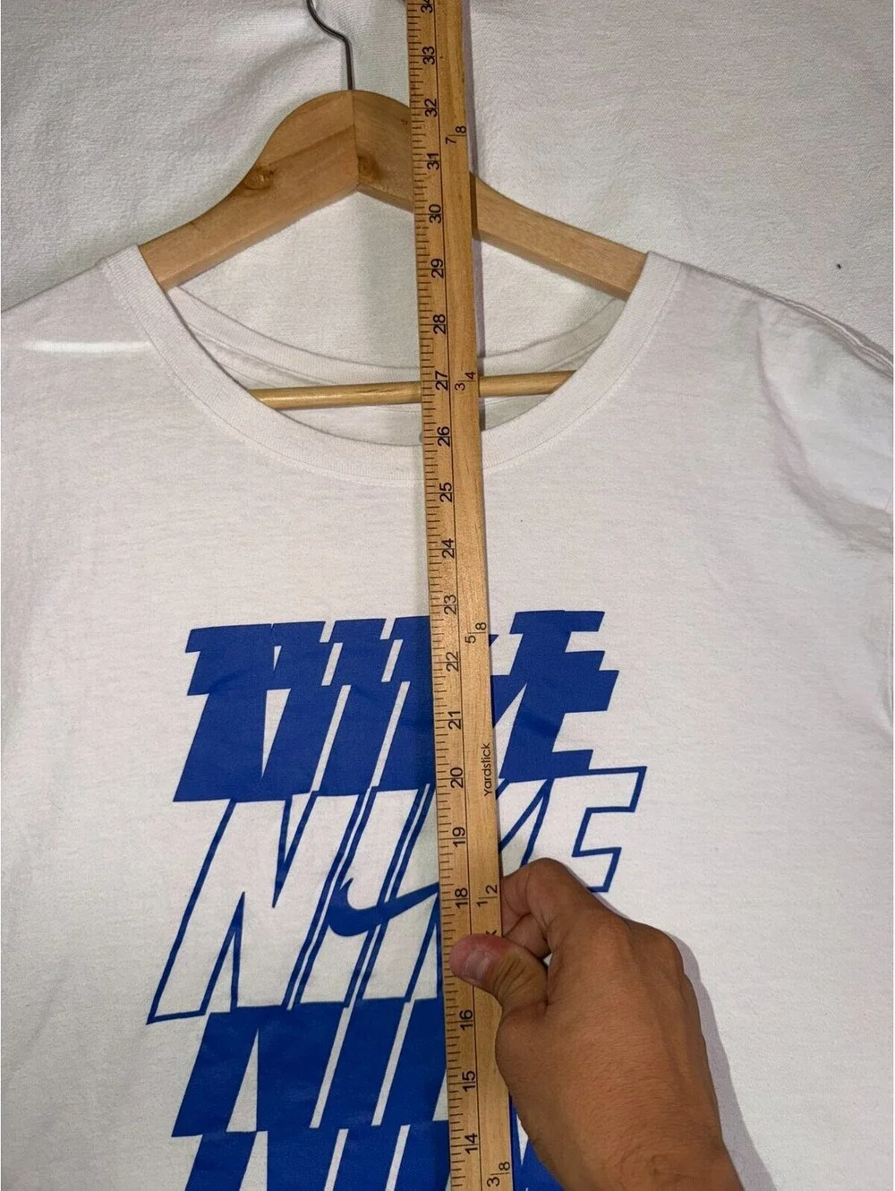 Nike Mens 2XL White T Shirt Graphic Blue Stacked Swoosh Short Sleeve Casual